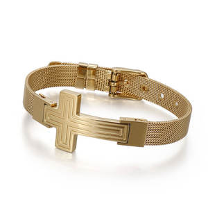 Pulsera y brazalete de acero inoxidable 316L resistente al agua y al desgaste, pulsera cruzada chapada en oro de 14K y 18K para hombre - Product Image 4