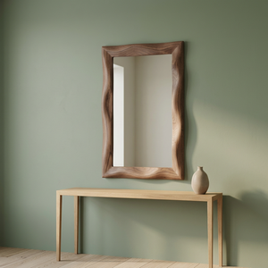 Espejo de Pared Decorativo Hecho a Mano con Marco de Madera Natural de Diseño Moderno y Lujoso, Grabado Personalizado, Ecológico, para Bodas y Sala de Estar - Product Image 1