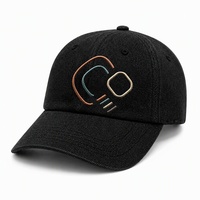 Casquette de baseball en jean noir avec broderie abstraite pour le streetwear décontracté quotidien, le sport en plein air, chapeau à 6 panneaux et visière incurvée