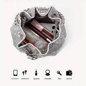 Bolso Redondo Hecho a Mano de Alta Calidad con Borlas y Cristales, Casual, Elegante, con Cadenas Cruzadas para Damas - Product Image 3