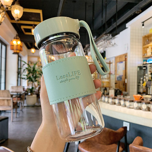 Bouteille d'eau de voyage en verre portable, anti-fuite, avec infuseur, manchon en cuir simple anti-brûlure pour café et thé - Product Image 3