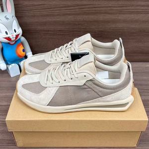 Luxurious Men's Lace-Up Sporty Breathable Mesh Sports <b>Shoes</b> with Gray and White Color Contrast Genuine <b>Leather</b> Upper - Product Image 1