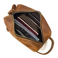 Offre spéciale! Sac de maquillage en cuir Crazy Horse, sacoche rétro pour hommes, Kit d'accessoires de toilette, fourre-tout de voyage
