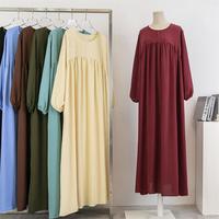 Robe pull ample à col rond et manches longues de couleur unie pour femmes musulmanes, grande taille, longueur au-dessus du genou, style modeste, vente en gros Moyen-Orient