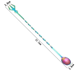 Juego de cubiertos de acero inoxidable personalizado, barra creativa, cuchara agitadora para cóctel, palo giratorio, cucharas mezcladoras largas
