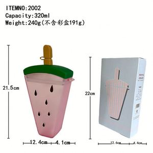 Botella de Agua Creativa con Forma de Sandía, Material de PC, Tipo Pajita, para Niños, con Correa de Transporte, Ecológica, Taza de Regalo - Product Image 4