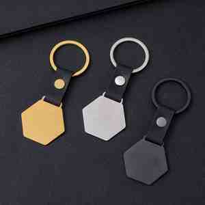 Blank <b>Brushed</b> Surface Round Shape Leather Metal Keychain for DIY Laser Logo UV Printing Photo Keyring Stainless Steel Key Chain - Product Image 6