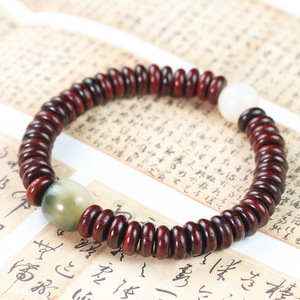 Blood Sandalwood <b>Bracelet</b> 3x8mm Cinnabar White Jade Bodhi Charcoal Roasted Bodhi Root Unisex Jewelry - Product Image 3