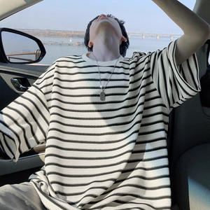 T-shirt court rayé de style américain pour hommes, perlé, écologique, été, nouveau, tendance, marque rétro, col ample, sans manches, pour jeunes - Product Image 6