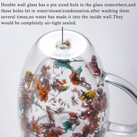 Tasse en verre résistante à la chaleur de fleur sèche à double paroi en borosilicate transparent avec poignée