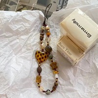 Chaîne de téléphone portable en forme de bonbon ambré pour femme, lanière en forme de cœur pour l'automne et l'hiver, style Instagram, breloques et pendentifs marron