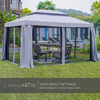 Pergola moderne en aluminium 10x13 imperméable avec moustiquaire et rideaux pour terrasses, jardins, pelouses - Mobilier d'extérieur