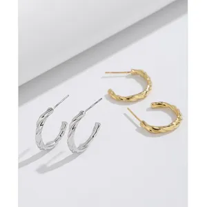 Hochwertige authentische S925 Sterling Silber Twists Ohrringe Minimalisti scher Schmuck Gold Silber Cc Form Ohrringe für Frauen Mädchen