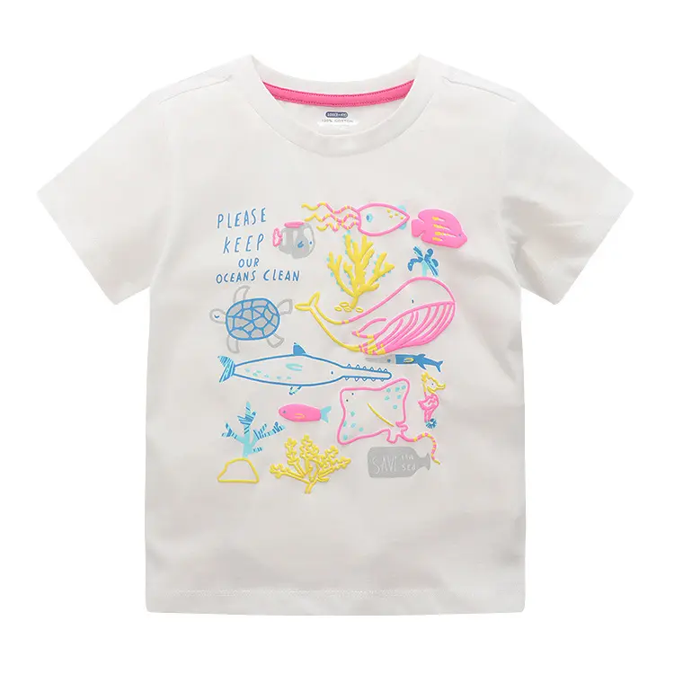 핫 세일 소녀 여름 캐주얼 착용 만화 인쇄 100% 코튼 어린이 의류 반팔 소녀 티셔츠