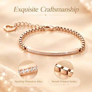Pulsera de Cadena de Acero Inoxidable con Baño de Oro Rosa para Mujer, Barra Curva con Circonitas Cúbicas, Ajustable, con Dije de Corazón - Product Image 4