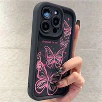 Coque de téléphone pour iPhone 15 ProMax, motif papillon rose, en TPU souple, avec protection intégrale anti-chute et anti-traces de doigts