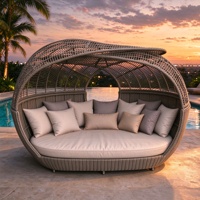 Canapé-lit modulaire d'extérieur en rotin tressé avec auvent, anti-UV, pour patio et bord de piscine, mobilier d'appoint moderne