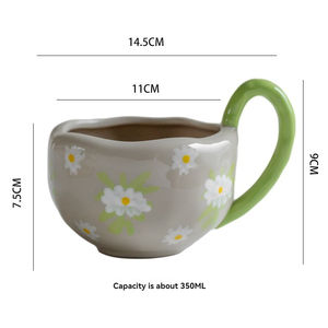 Taza de Desayuno Creativa con Asa Grande Pintada a Mano y Personalizada, Taza de Café de Cerámica con Platillo - Product Image 1
