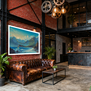 NGHỆ THUẬT Vải vẽ tay ấn tượng mô tả một cảnh quan núi và sông, hoàn hảo như một tiêu điểm trong trang trí sảnh khách sạn - Product Image 2