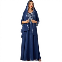 Kaftan en laine pour femme OEM, style ethnique transfrontalier, brodé, couleur unie, grande taille, robe longue Eid, mode Moyen-Orient