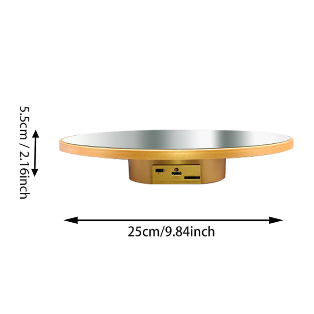 25cm Mirror Top Turntable Powered by AAA Battery /USB and Has a Load Capacity of 2KG. Large-sized Mirror Electric Turntable