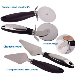 Espátula para Pizza de Acero Inoxidable y Cortador de Pizza de Base Delgada con Rueda Giratoria, Kit de Herramientas para Hornear Pasteles - Product Image 4