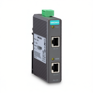 Moxa INJ-24-T Model 92200 <b>PoE</b> <b>Injector</b> Splitter Extender with 24V DC Input Ethernet Power Supply DIN Rail Mounting 2-Port - Product Image 1