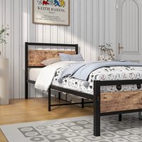 Cadre de lit simple de style moderne avec tête de lit en bois Base de matelas en métal solide Rangement sous le lit pour adolescents/adultes