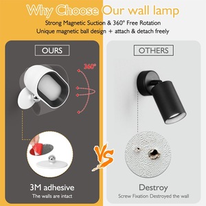Télécommande tactile magnétique rotation à 360 degrés lampe murale lampe à changement de couleur chambre lampe de chevet trou mural charge USB gratuite - Product Image 4