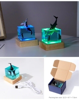 Lampe de table atmosphère requin océan multicolore transparente créative lampes de bureau en résine époxy en bois massif
