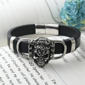 Titanium Steel Skull <b>Bracelet</b> Black Flame Design Fashion <b>Cuff</b> Jewelry Gift - Product Image 4
