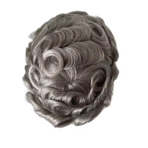 Prótesis Capilar 100% Cabello Humano Remy Indio, 80% <span class=keywords><strong>Gris</strong></span>, Línea de Cabello Invisible, Encaje Suizo Q6, Color <span class=keywords><strong>Gris</strong></span> Plateado Natural para Hombres - Product Image 3