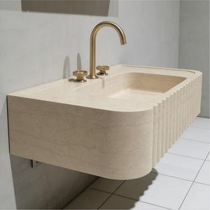 Lavabo mural en marbre naturel avec motif ondulé, lavabo intégré <span class=keywords><strong>de</strong></span> luxe pour salle <span class=keywords><strong>de</strong></span> bain, idéal pour hôtel, villa, appartement - Product Image 5