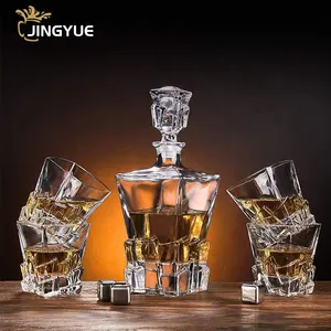 Premium 5 Pack Custom Engraved Personalized Large Glass Rock Decanter And Whiskey Glasses Set In Wooden Gift Box