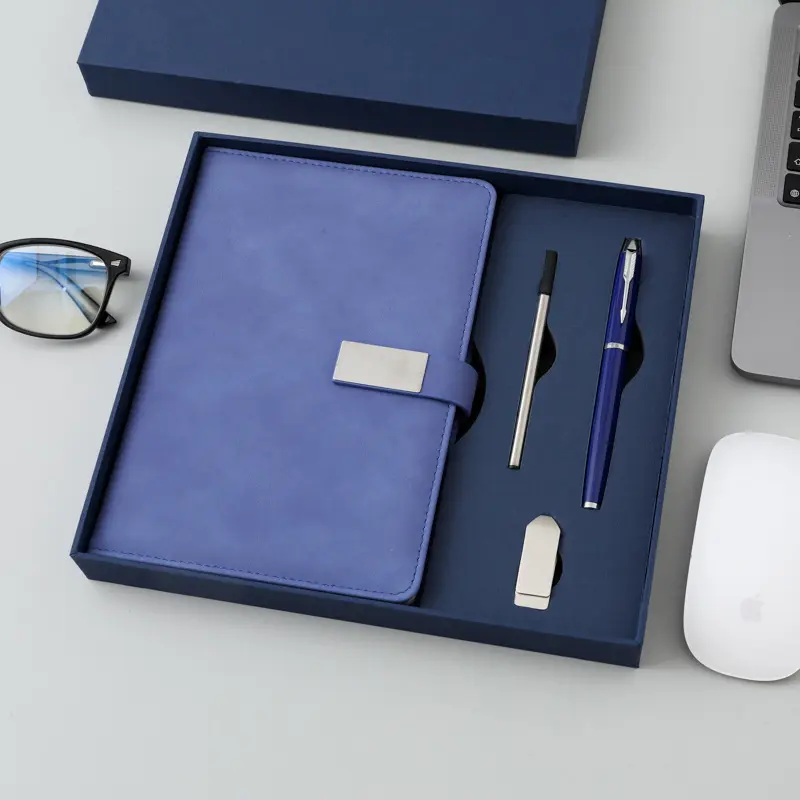Klasik temizle mavi not defteri imza kalem takvim göl yeşil dizüstü seti toplantı iş ofis hediye seti baskı logosu