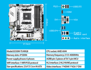 Tarjeta Madre JGINYUE B350M-TI/ARGB M-ATX Compatible con CPU AMD Ryzen 5600X/5700X/5700X3D/5800X/<span class=keywords><strong>5900X</strong></span>/5950X AM4 <span class=keywords><strong>DDR4</strong></span> 64GB - Product Image 6