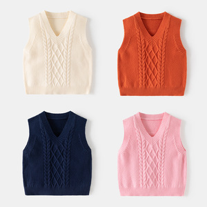 2024 Collection hiver nouveaux garçons col en v couleur unie Jacquard tricot gilet enfants <span class=keywords><strong>pull</strong></span> sans manches pour la livraison directe en gros - Product Image 2