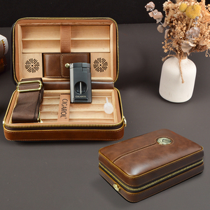 Étui de voyage pour cigares en cuir de qualité supérieure avec <span class=keywords><strong>briquet</strong></span> et accessoires pour 6 cigares, cadeau pour homme - Product Image 2