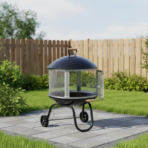 28 Inch Iron Wood Burning <strong>Fire</strong> Bowl Outdoor Fireplace <strong>Portable</strong> <strong>Fire</strong> <strong>Pit</strong> with Wheels Eco-Friendly for Camping Patio - Product Image 2