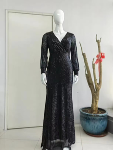 Primavera Classing Style Envío rápido Vestidos verdes Mujeres Vestido de noche largo Manga larga Señoras Vestido informal - Product Image 6