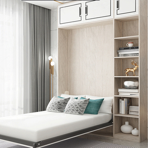 Cama Murphy de Pared para Ahorrar Espacio, Simple, para Cuarto de Estudio o Invitados, con Armario, Guardarropa, Gabinete de Almacenamiento, Camas Ocultas Invisibles, Librería - Product Image 4