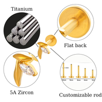 Hengsen ASTM F136 Titanium Jewelry CZ Buttonfly Moon Internally Thread Flat Back Stud Earring Ear Lobe Helix Cartilage Piercing