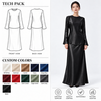 Ensemble haut à manches longues et jupe longue en satin pour femme, vente en gros, couleurs personnalisées OEM ODM, tenue élégante et modeste en deux pièces, fabricant