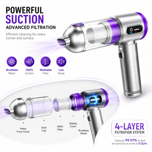 Aspiradora de Mano Inalámbrica de 15KPa, Soplador con Motor sin Escobillas de 65W, Batería Recargable Tipo C de 4000mAh, Mini Colector de Polvo para Auto, OEM ODM - Product Image 4