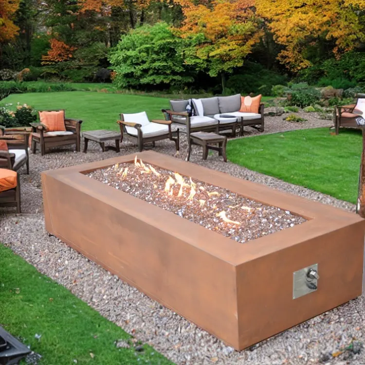Rust Steel Propane Fire Pits Table Smokeless Gas Firepits Burner Corten Steel Outdoor Natural Gas Fire Pit