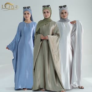 Loriya Venta caliente modesto elegante de talla grande Kaftan vestidos mujeres Dubai musulmán vestido islámico ropa lujo satén Abaya EID - Product Image 3