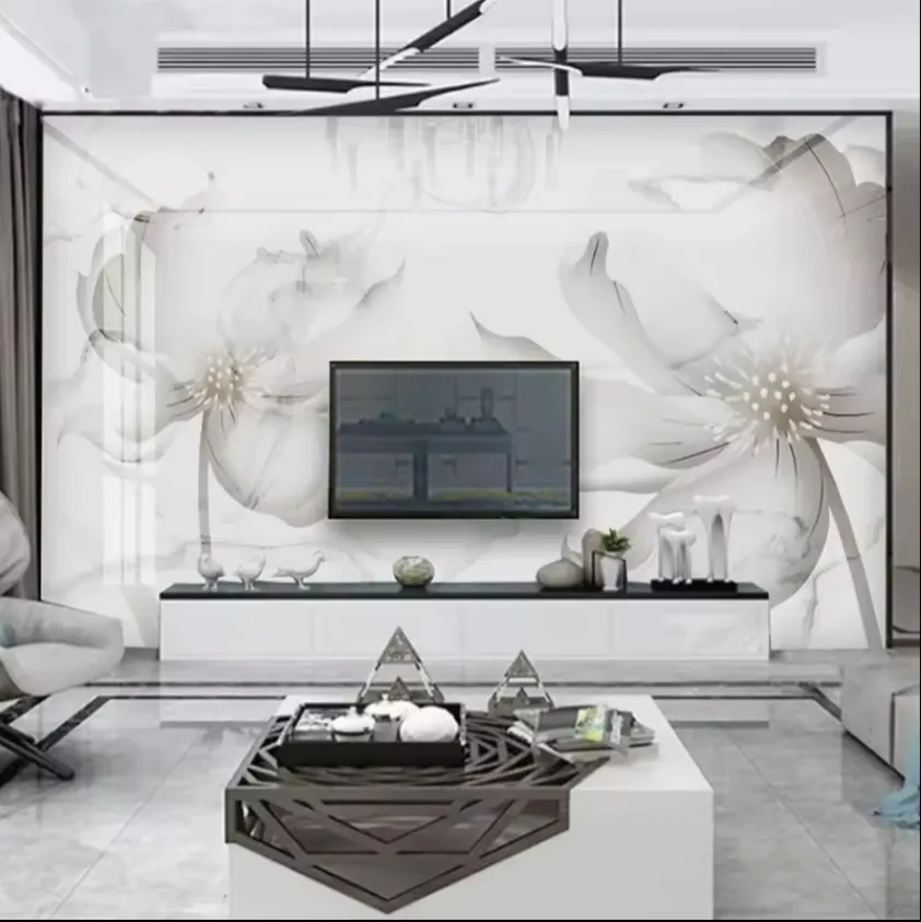 Papel de parede personalizado moderno simples criativo flor abstrata mural de parede de mármore branco sala de estar quarto adesivos de parede 3D