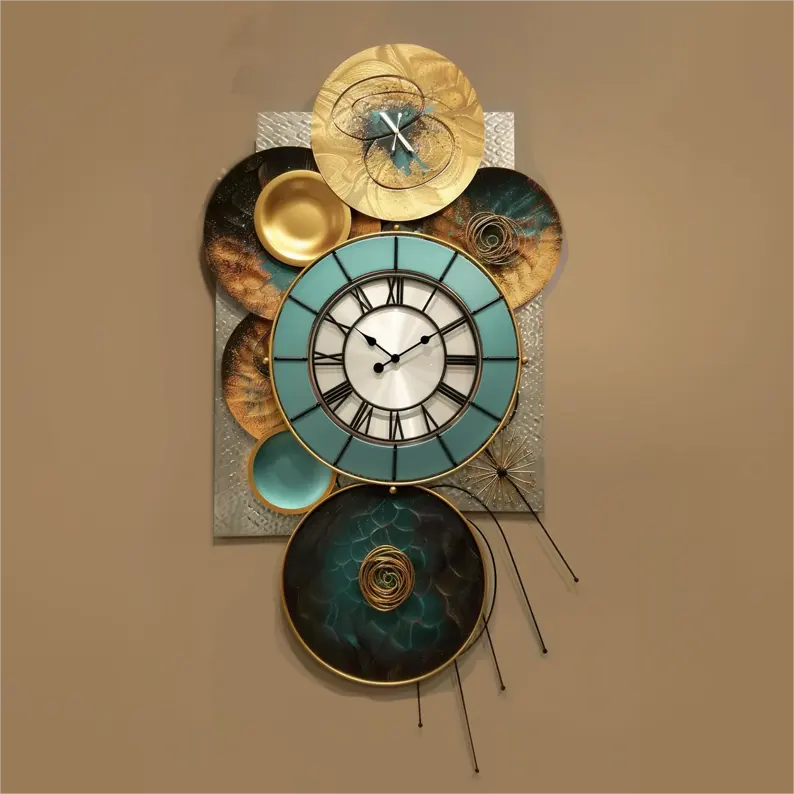 Jam dinding logam besar Dekor rumah mewah 93x48 2024 Jam seni kuarsa dapat disesuaikan badan besi ramah Dropshipping