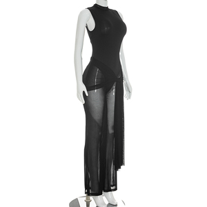 Viviblook Q26JP060 Mono de verano para mujer, nuevo, de color liso, informal, con malla transparente, sin mangas, sin espalda, largo - Product Image 6