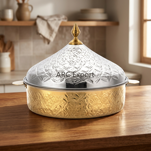 Casserole ronde de luxe moderne avec couvercle en verre, extérieur en métal poli, poignée en acier inoxydable - Product Image 5